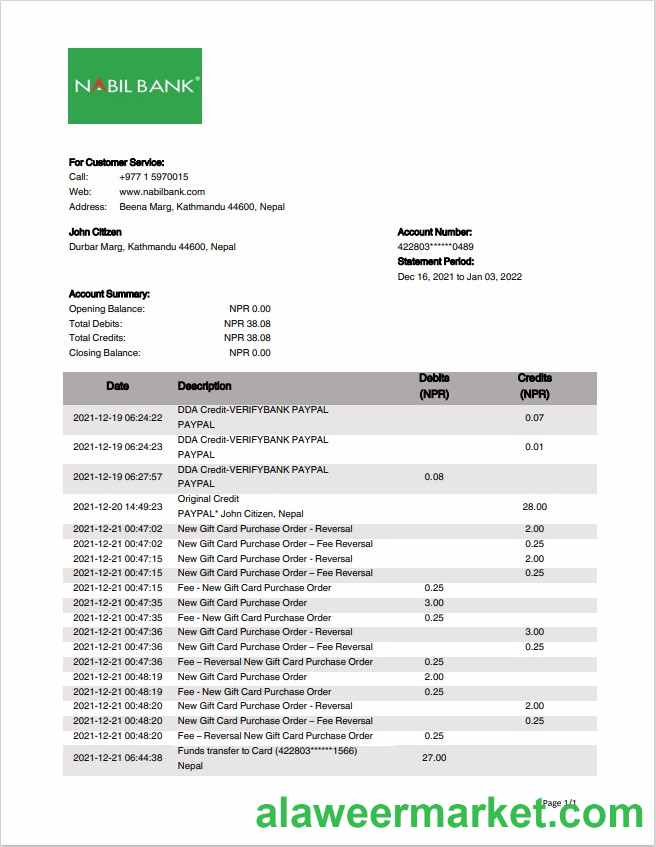 Nepal Nabil Bank statement